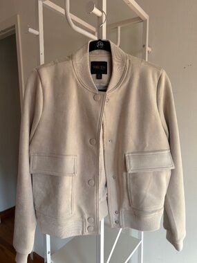 Cream Suede Bomber Jacket